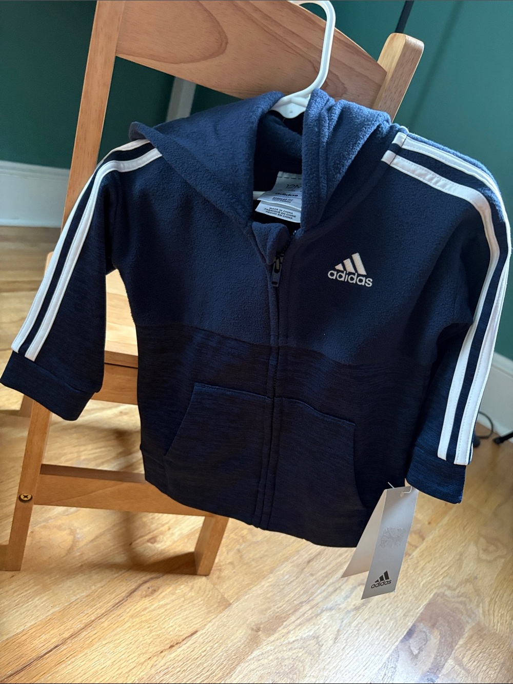 adidas Navy Hoodie Jacket with White Stripes - Toddler